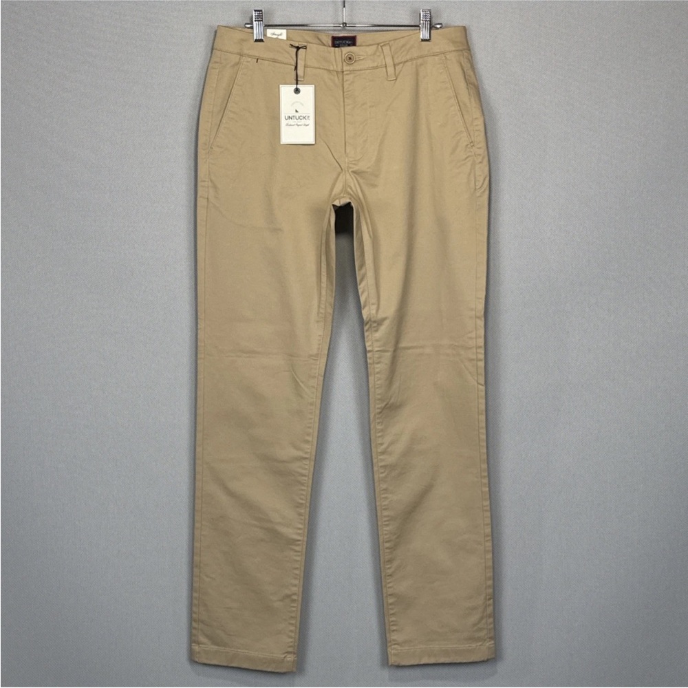 Untuckit St Clair Chino Pants Men 32x32 Tan Straight Fit Flat Front Stretch NWT
